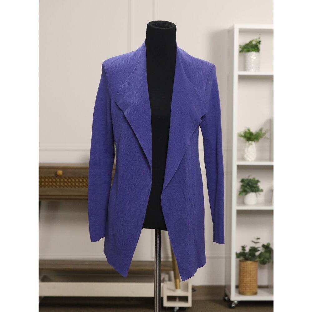 Eileen Fisher Silk Blend Cardigan Purple Front Drape Lightweight Jacket Petite M - Picture 2 of 13
